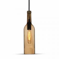 CANDEEIRO TECTO E14 GARRAFA VIDRO CASTANHO