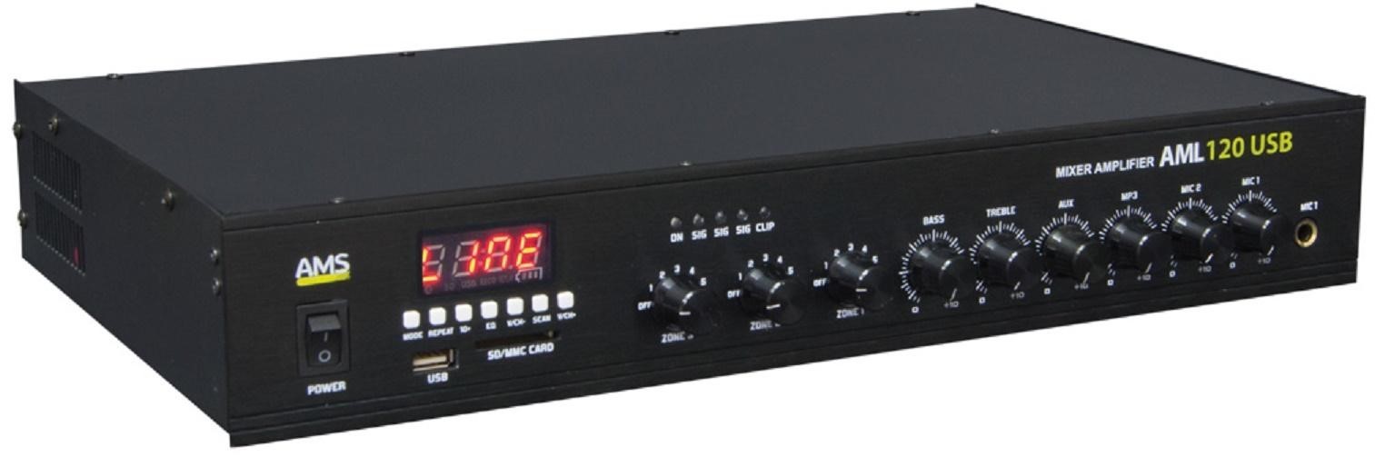 AMPLIFICADOR LINHA 100V 2 ENTRADAS MIC+1 AUX+ PRIORIDADE 120W 3 ZONAS