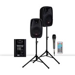 CONJUNTO SOM PORTATIL 400W C/ 2 COLUNAS + 2 TRIPES + MIC ALECTO