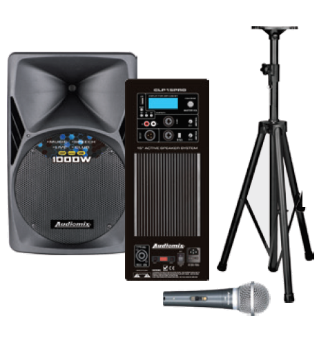 AUDIOMIX CLP15 PRO COLUNA 15" BI-AMPLIFICADA 500W RMS + TRIPE E MICRO