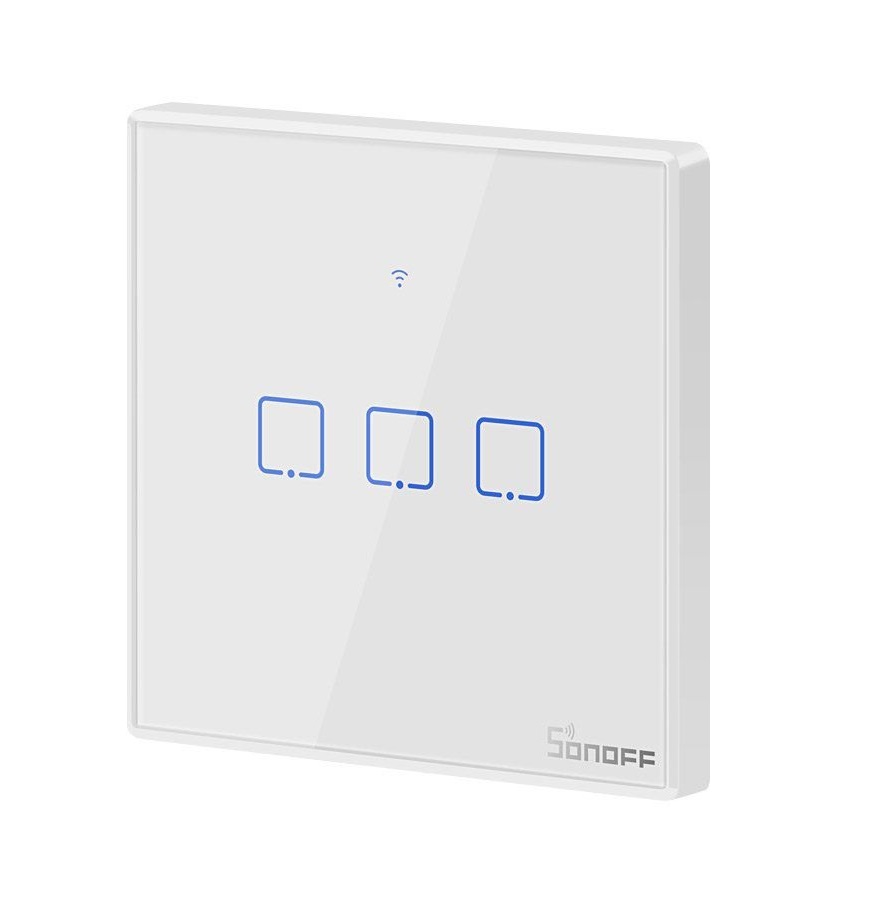 INTERRUPTOR PAREDE TATIL TRIPLO S/ FIOS C/ COMANDO SONOFF T2EU3C-TX