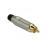 FICHA RCA MACHO DOURADA METALICA PRETA AMPHENOL