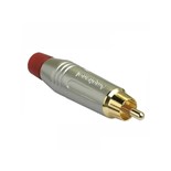 FICHA RCA MACHO DOURADA METALICA VERMELHA AMPHENOL